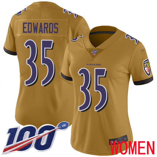 Baltimore Ravens Limited Gold Women Gus Edwards Jersey NFL Football #35 100th Season Inverted Legend->youth nfl jersey->Youth Jersey